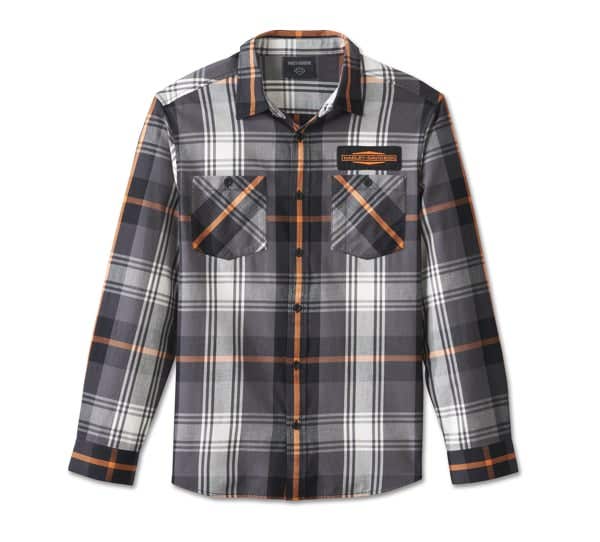 HARLEY-DAVIDSON MENS STACKED BAR & SHIELD LONG SLEEVE PLAID SHIRT