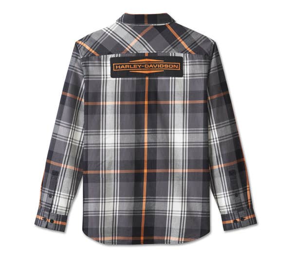 HARLEY-DAVIDSON MENS STACKED BAR & SHIELD LONG SLEEVE PLAID SHIRT