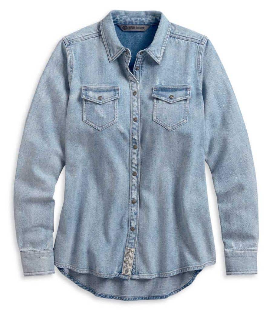 HARLEY-DAVIDSON WOMENS BORN FOR SPEED DENIM LONG SLEEVE WOVEN SHIRT