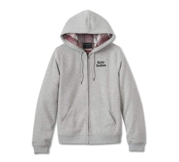 HARLEY-DAVIDSON WOMENS HARLEY-DAVIDSON FOREVER FLANNEL LINED FULL ZIP HOODIE