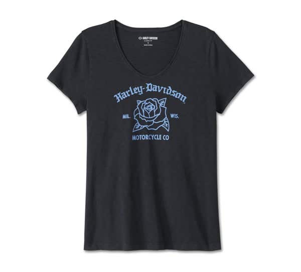 HARLEY-DAVIDSON WOMENS UNITED V-NECK ROSEBUD TEE
