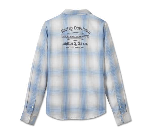HARLEY-DAVIDSON WOMENS STACKED BAR & SHIELD LONG SLEEVE VISCOSE SHIRT