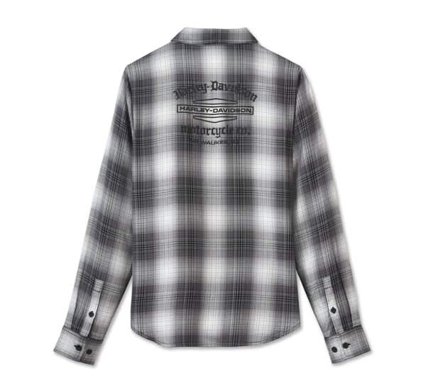 HARLEY-DAVIDSON WOMENS STACKED BAR & SHIELD LONG SLEEVE VISCOSE SHIRT