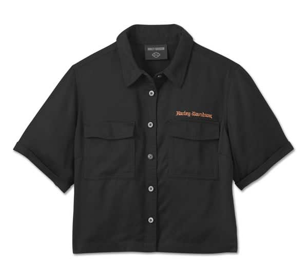 HARLEY-DAVIDSON WOMENS OLD ENGLISH ROSE CROPPED SHORT SLEEVE SHIRT