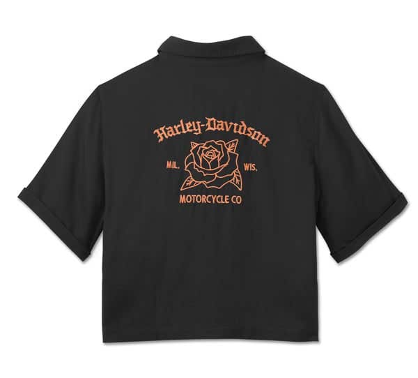 HARLEY-DAVIDSON WOMENS OLD ENGLISH ROSE CROPPED SHORT SLEEVE SHIRT