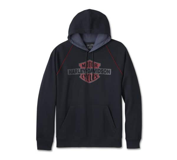 HARLEY-DAVIDSON MENS BAR & SHIELD CONTRAST PULLOVER HOODIE