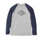 HARLEY-DAVIDSON MENS OIL CAN BAR & SHIELD RAGLAN SLEEVE GRAPHIC TEE