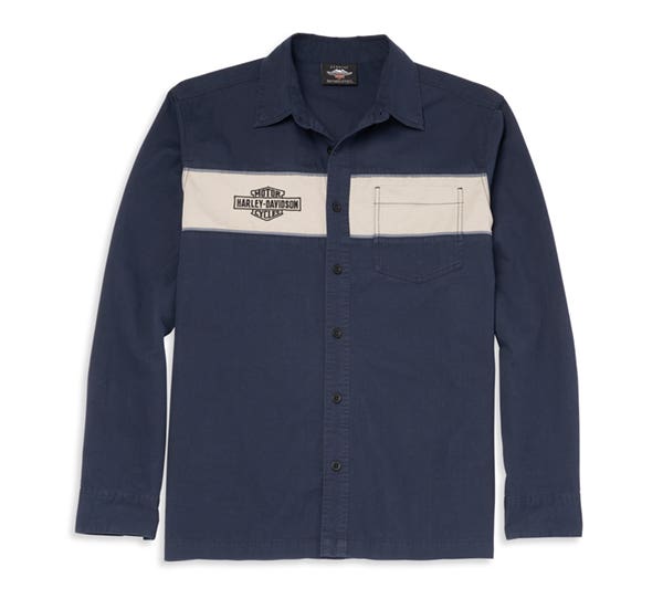 HARLEY-DAVIDSON MENS ARCHED GRAPHIC COLORBLOCK MECHANICS SHIRT