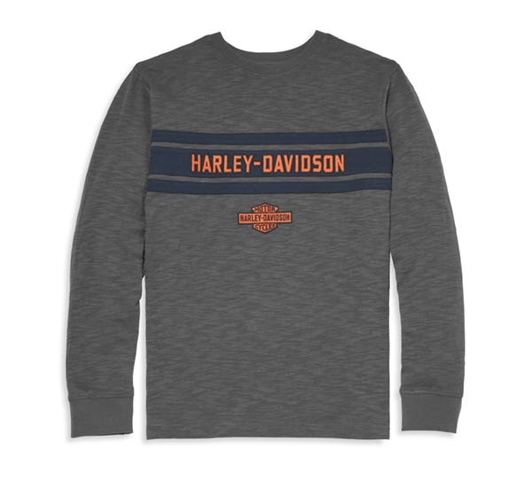 HARLEY-DAVIDSON MENS OIL CAN BAR & SHIELD CHEST STRIPE SLUB GRAPHIC TEE