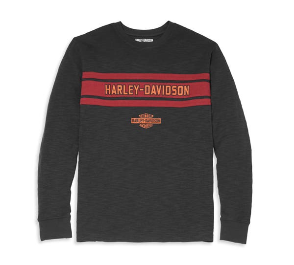 HARLEY-DAVIDSON MENS OIL CAN BAR & SHIELD CHEST STRIPE SLUB GRAPHIC TEE
