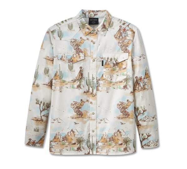 HARLEY-DAVIDSON MENS OUT WEST PRINTED WOVEN SHIRT