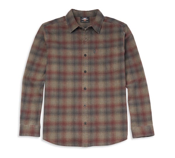 HARLEY-DAVIDSON MENS SHED FONT ONE POCKET PLAID FLANNEL