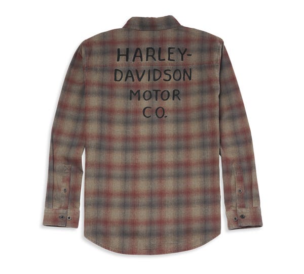 HARLEY-DAVIDSON MENS SHED FONT ONE POCKET PLAID FLANNEL