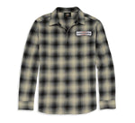 HARLEY-DAVIDSON MENS STACKED GRAPHIC ONE POCKET PLAID FLANNEL