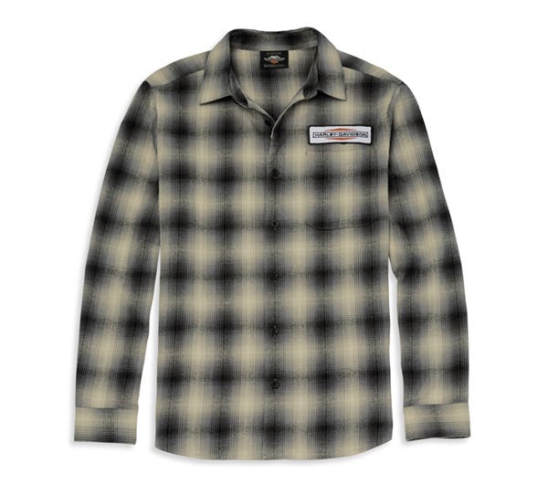 HARLEY-DAVIDSON MENS STACKED GRAPHIC ONE POCKET PLAID FLANNEL