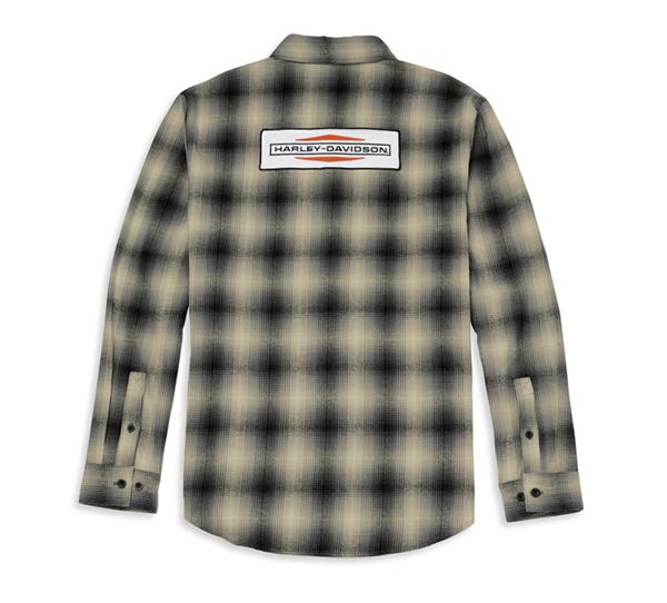 HARLEY-DAVIDSON MENS STACKED GRAPHIC ONE POCKET PLAID FLANNEL