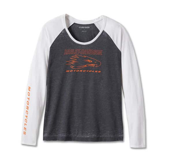 HARLEY-DAVIDSON WOMENS RAGLAN LONG SLEEVE BURNOUT TEE