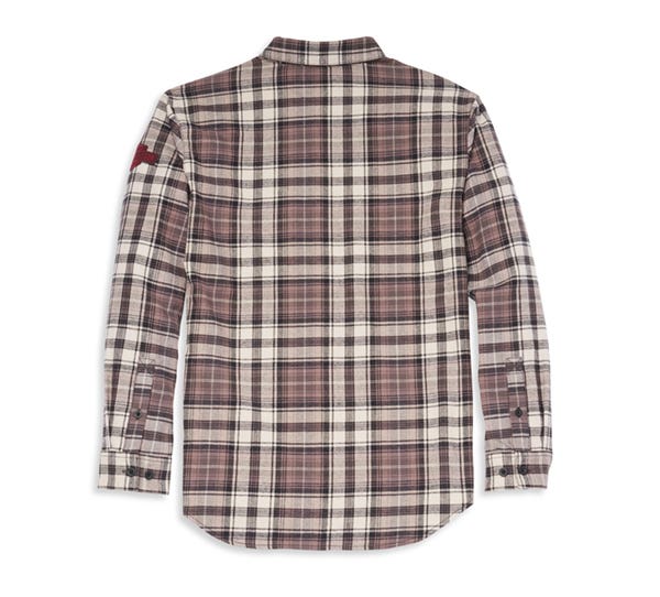 HARLEY-DAVIDSON MENS OIL CAN BAR & SHIELD EMBROIDERED PLAID FLANNEL SHIRT