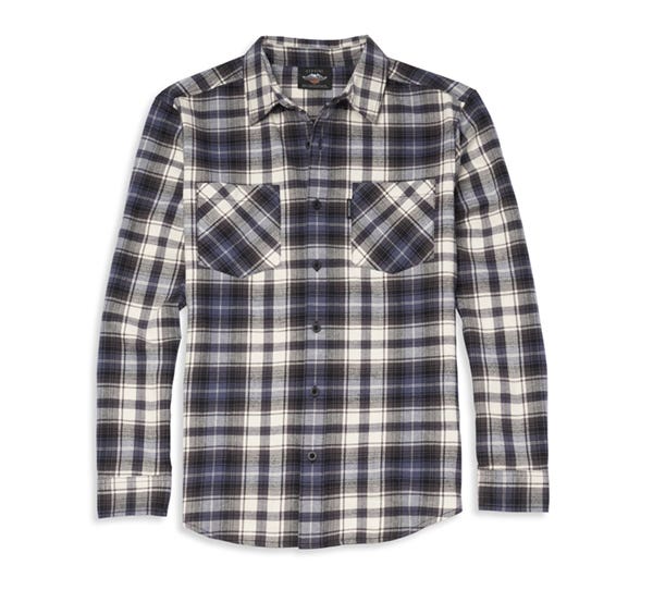 HARLEY-DAVIDSON MENS ARCHED FONT PLAID FLANNEL SHIRT