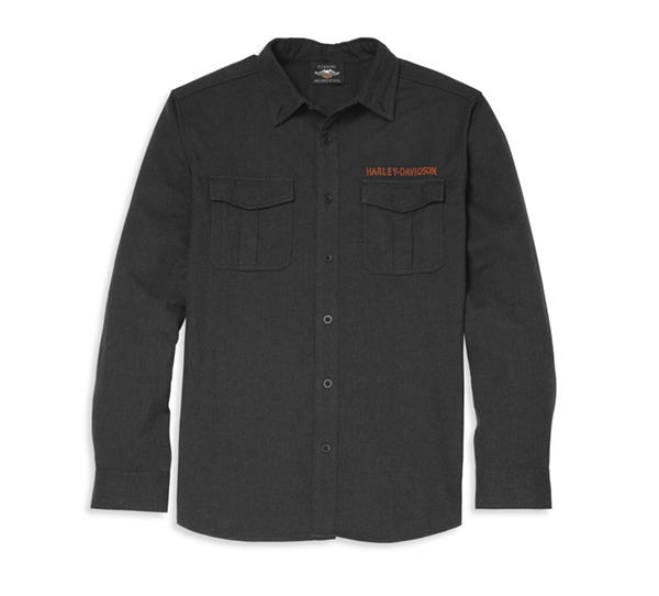 HARLEY-DAVIDSON MENS EMBROIDERED BAR & SHIELD SOLID SHIRT