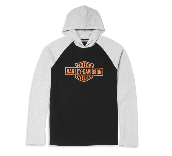 HARLEY-DAVIDSON MENS OIL CAN BAR & SHIELD HOODED GRAPHIC TEE