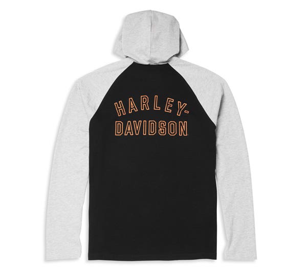 HARLEY-DAVIDSON MENS OIL CAN BAR & SHIELD HOODED GRAPHIC TEE