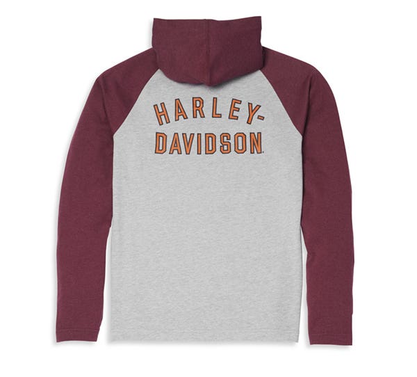 HARLEY-DAVIDSON MENS OIL CAN BAR & SHIELD HOODED GRAPHIC TEE