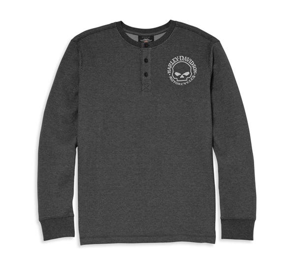 HARLEY-DAVIDSON MENS WILLIE G (TM) THERMAL SLUB THREE BUTTON HENLEY