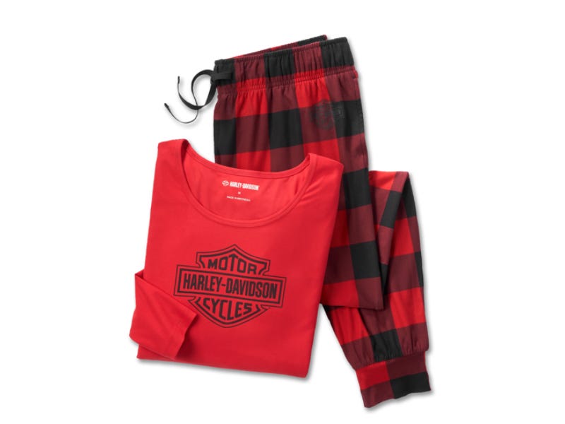 HARLEY-DAVIDSON WOMENS BAR & SHIELD PLAID LONG SLEEVE PAJAMA SET