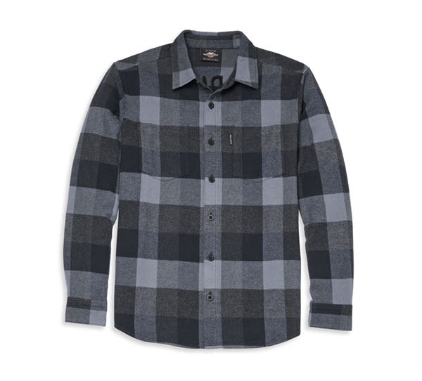HARLEY-DAVIDSON MENS SHED FONT TWO POCKET PLAID FLANNEL