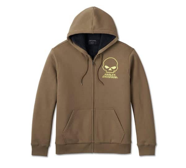 HARLEY-DAVIDSON MENS WILLIE G SKULL SHERPA ZIP-UP HOODIE
