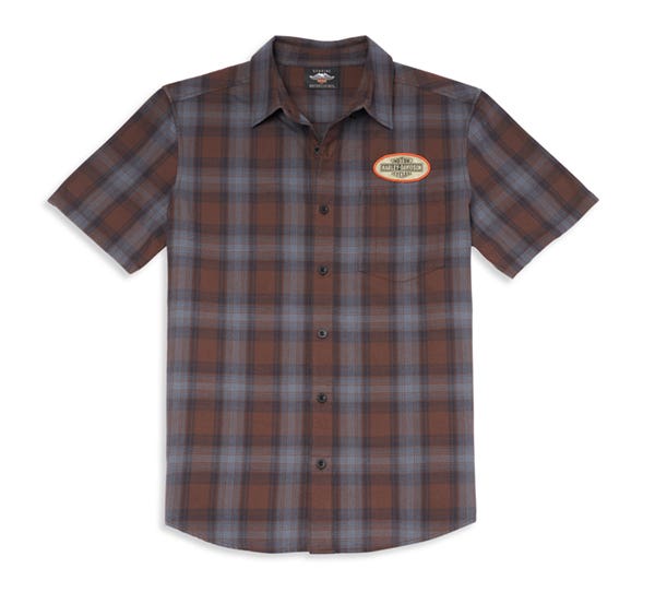 HARLEY-DAVIDSON MENS OIL CAN BAR & SHIELD PATCH PLAID SHIRT