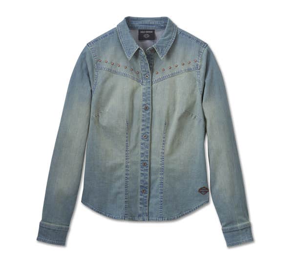 HARLEY-DAVIDSON WOMENS H-D STUDDED DENIM SHIRT