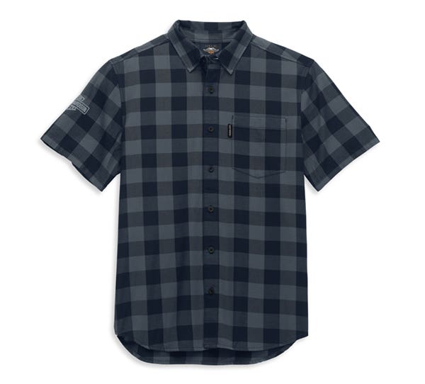 HARLEY-DAVIDSON MENS SHED FONT ONE POCKET PLAID SHIRT