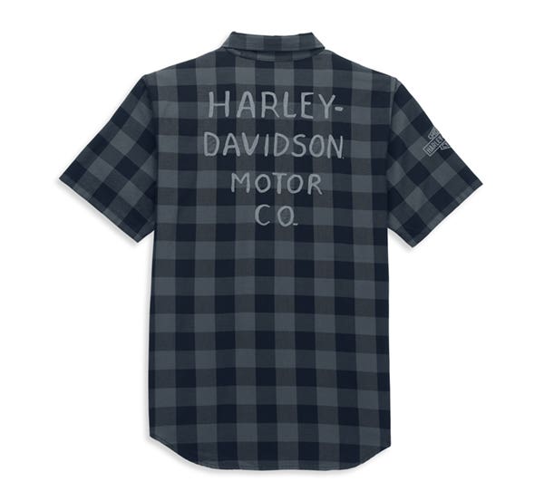 HARLEY-DAVIDSON MENS SHED FONT ONE POCKET PLAID SHIRT