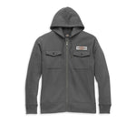 HARLEY-DAVIDSON MENS STACKED LOGO CHEST POCKET ZIP FRONT HOODIE