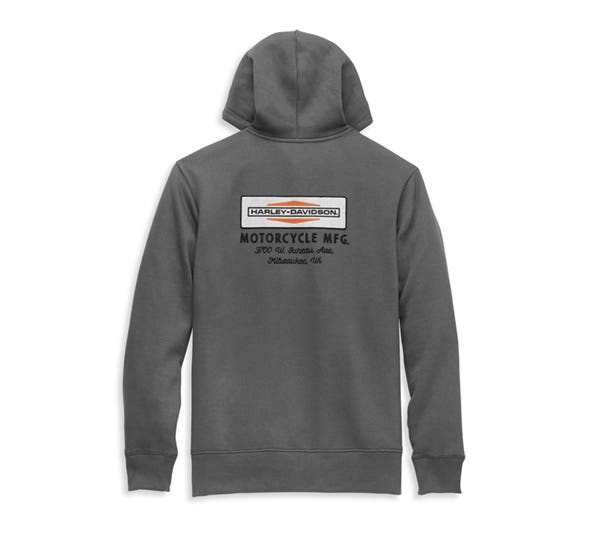 HARLEY-DAVIDSON MENS STACKED LOGO CHEST POCKET ZIP FRONT HOODIE