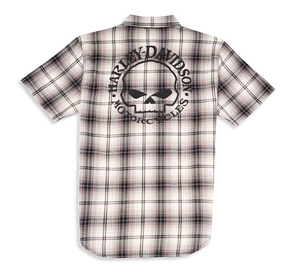 HARLEY-DAVIDSON MENS WILLIE G (TM) SKULL ONE POCKET PLAID SHIRT