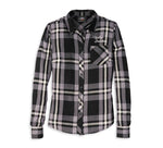HARLEY-DAVIDSON WOMENS SILVER WING SCRIPT FONT ONE POCKET PLAID SHIRT
