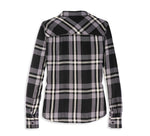 HARLEY-DAVIDSON WOMENS SILVER WING SCRIPT FONT ONE POCKET PLAID SHIRT