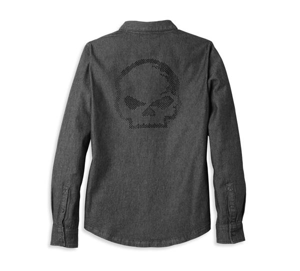 HARLEY-DAVIDSON WOMENS WILLIE G (TM) SKULL SOLID DENIM SHIRT