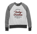 HARLEY-DAVIDSON WOMENS SILVER WING SCRIPT RAGLAN SLEEVE NEPPED PULLOVER