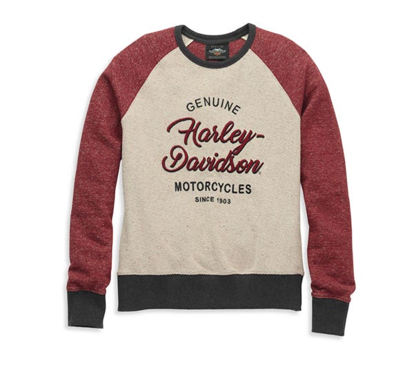 HARLEY-DAVIDSON WOMENS SILVER WING SCRIPT RAGLAN SLEEVE NEPPED PULLOVER