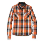 HARLEY-DAVIDSON WOMENS ICONIC SCRIPT FONT TWO POCKET PLAID FLANNEL SHIRT
