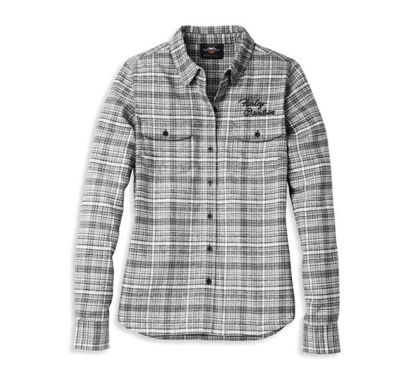 HARLEY-DAVIDSON WOMENS SILVER WING TWO POCKET PLAID FLANNEL SHIRT