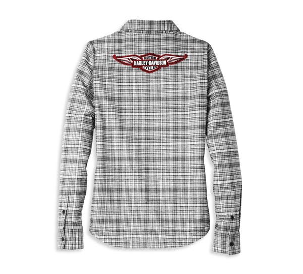 HARLEY-DAVIDSON WOMENS SILVER WING TWO POCKET PLAID FLANNEL SHIRT