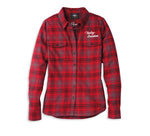 HARLEY-DAVIDSON WOMENS SILVER WING FONT TWO POCKET PLAID FLANNEL SHIRT