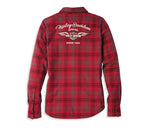 HARLEY-DAVIDSON WOMENS SILVER WING FONT TWO POCKET PLAID FLANNEL SHIRT