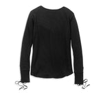HARLEY-DAVIDSON WOMENS WILLIE G(TM) SKULL LACED DETAIL WAFFLE KNIT TOP