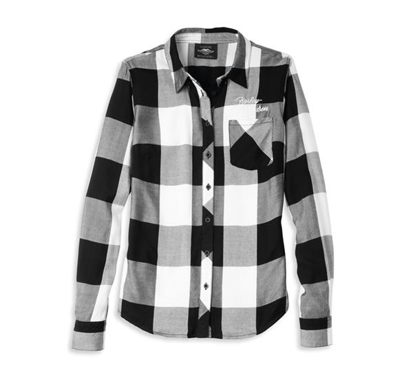 HARLEY-DAVIDSON WOMENS SILVER WING SCRIPT FONT BUFFALO PLAID SHIRT